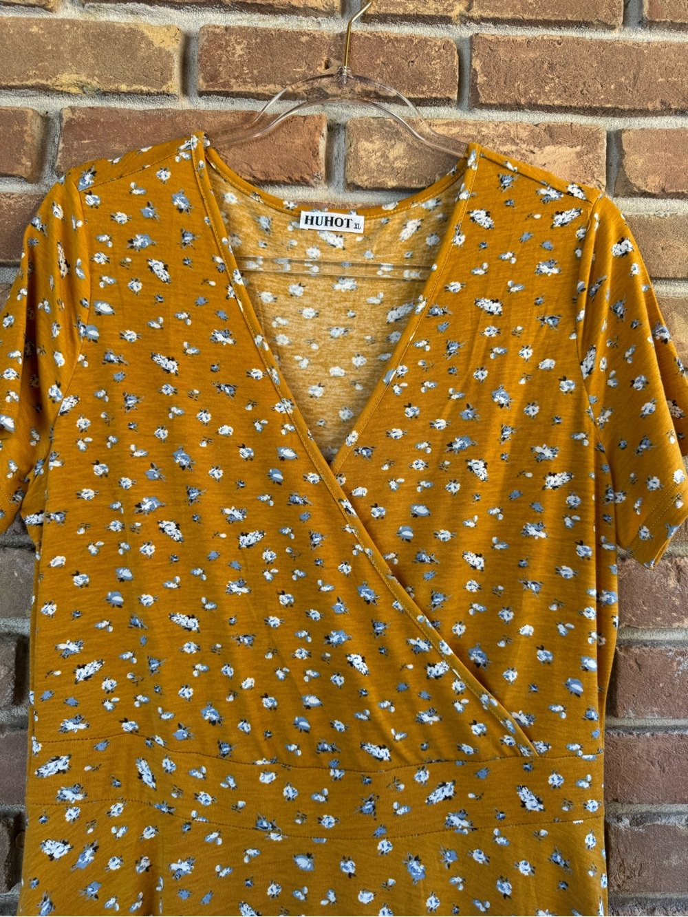 Women’s Floral Mustard Wrap Maxi Dress - Picture 3 of 7